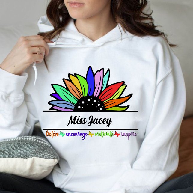 Moletom Professores de flores selvagens Apreciação, profes (Listen Encourage Teacher Motivate Inspire,Teacher, Teacher Life, Teachers Appreciation hoodie)