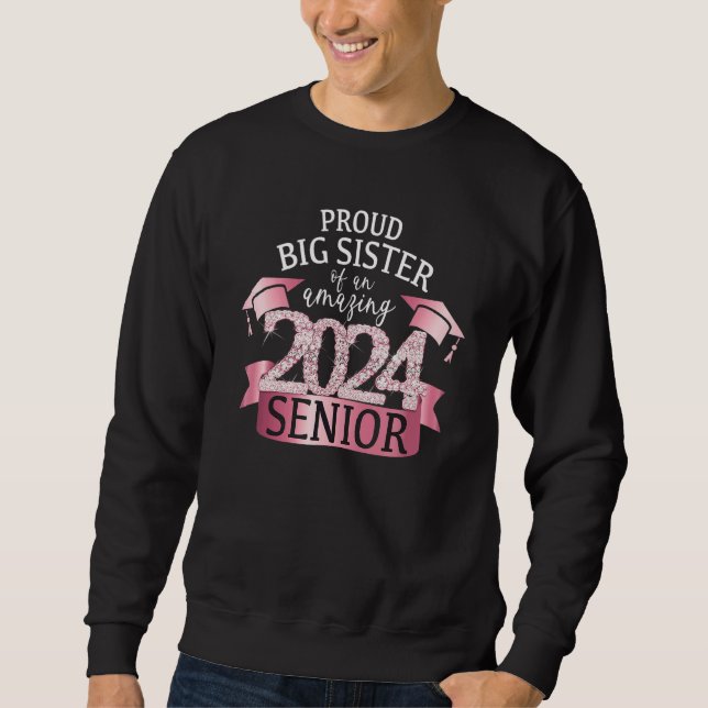 Moletom Proud Big Sister I 2024 Senior Pink Black School O (Frente)