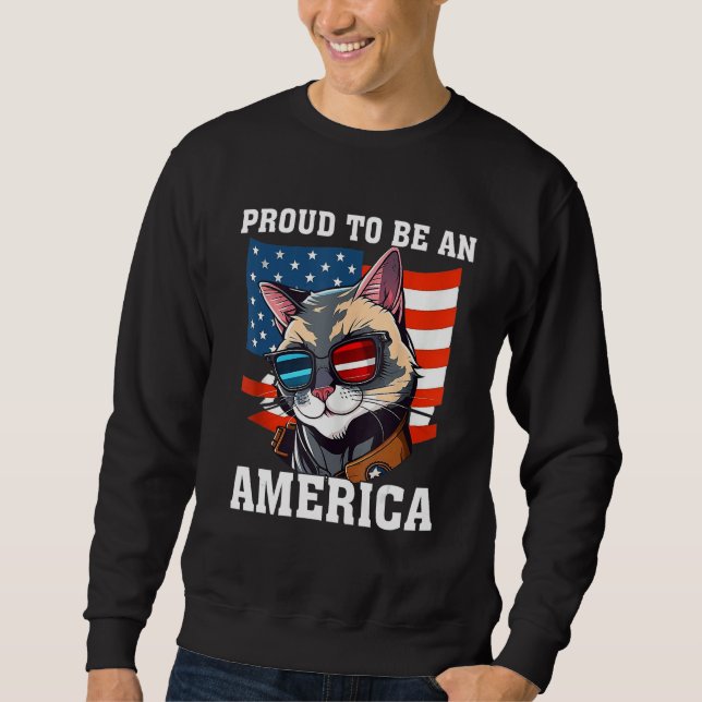 Moletom Proud To Be An Americat Funny Cat American Flag 4t (Frente)