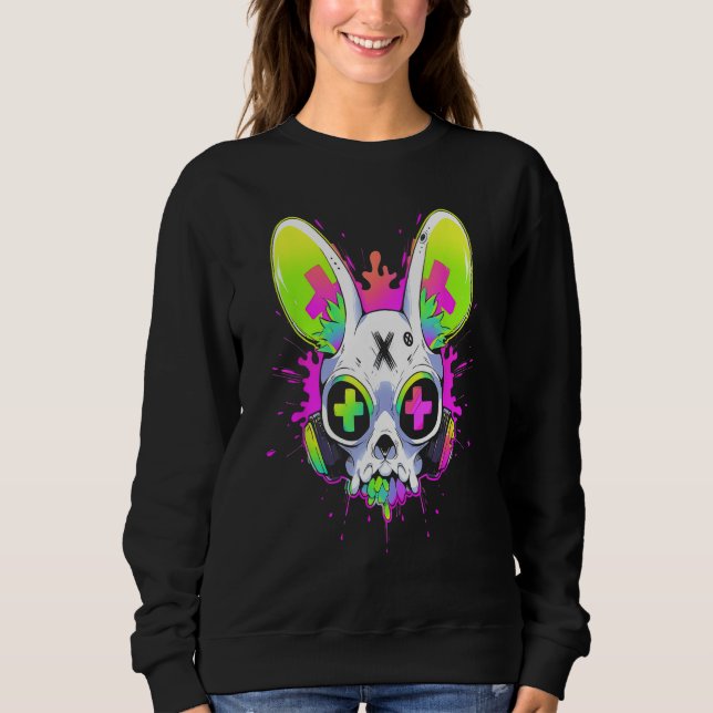 Moletom Psychedelic Techno Rabbit Rave EDM Punk Grunge Aes (Frente)