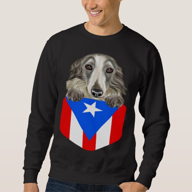Moletom Puerto Rico Flag Borzoi Dog In Pocket (Frente)