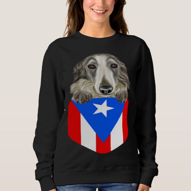 Moletom Puerto Rico Flag Borzoi Dog In Pocket (Frente)