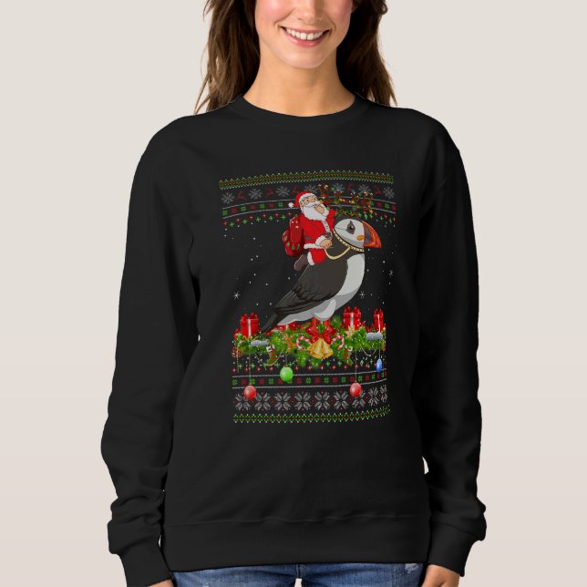 Moletom Puffin Bird  Ugly Santa Riding Puffin Christmas (Frente)