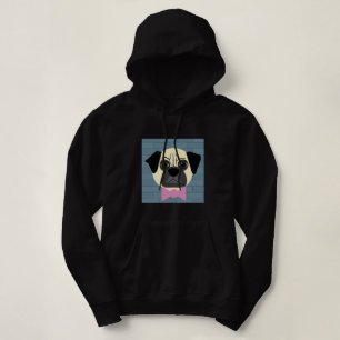Moletom Pug Castanho, Gravata Borboleta Rosa, Tijolo Azul