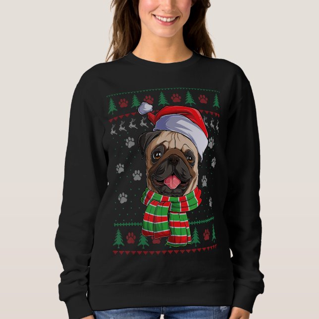 Moletom Pug Christmas Lights Santa Hog Ugly Sweater (Frente)