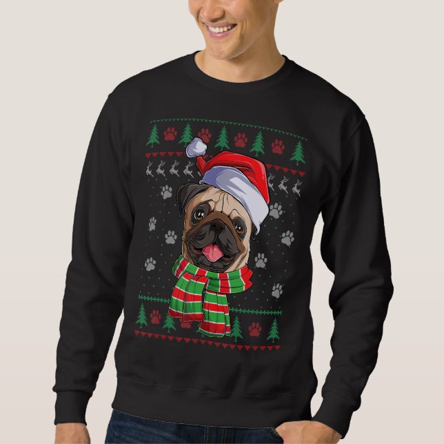 Moletom Pug Christmas Lights Santa Hog Ugly Sweater (Frente)