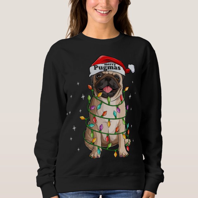 Moletom Pug Christmas Tree Lights Papais noeis Cachorro Xm (Frente)