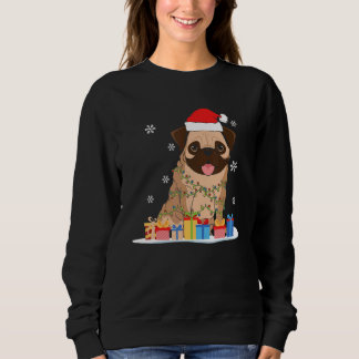 Moletom Pug Christmas Tree Lights Santa Hat Xmas Pajama Bo