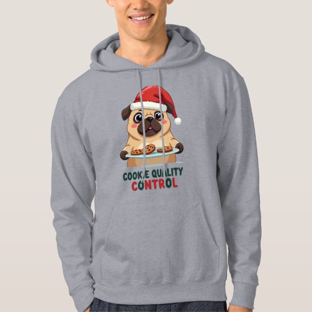 Moletom Pug Cookie Quality Control Funny Christmas Hoodie (Frente)