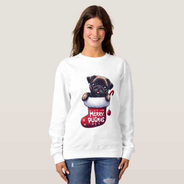 Moletom Pug de Natal "Feliz Pugmas" bonito (Frente Completa)