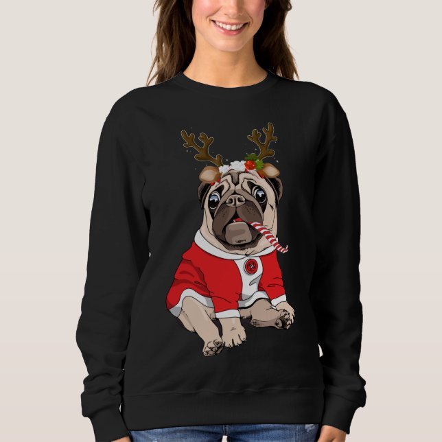 Moletom Pug Deer Pug Amantes Reindee Natal Engraçado Xmas (Frente)