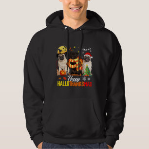 Moletom Pug Dog Happy Hallothanksmas Cute Pug Dog Thanksgi