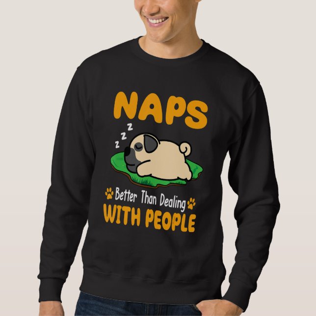 Moletom Pug Dorme Melhor do que Lidar com as Pessoas Cacho (Frente)