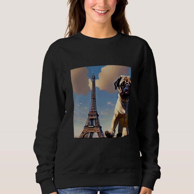 Moletom Pug  Eiffel Tower France Paris  Men Women Girls Do (Frente)