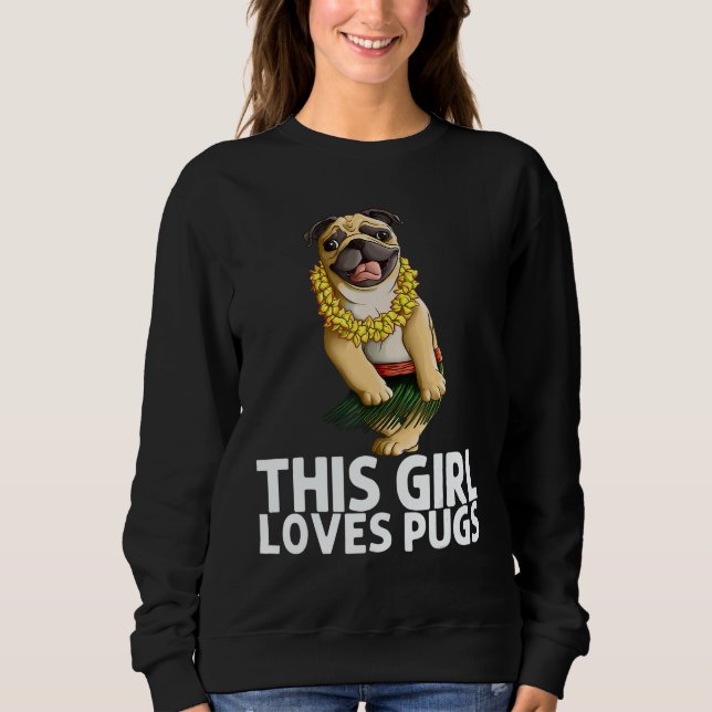 Moletom Pug For Girls Kids Hula Dancer Aloha Pug  1 (Frente)