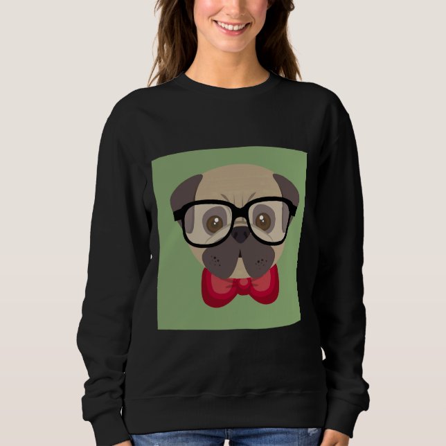 Moletom Pug Modestável - Pug com Red Bowtie e Green Ba (Frente)