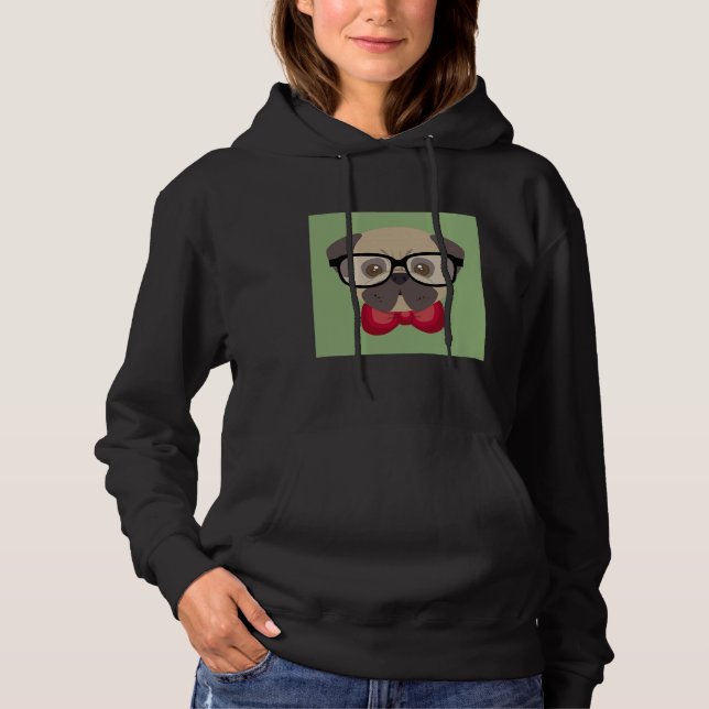 Moletom Pug Modestável - Pug com Red Bowtie e Green Ba (Frente)