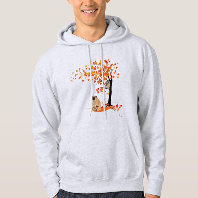 Moletom Pug Owl E Fall Tree Pug Proprietário Funny Pug Aut (Frente)