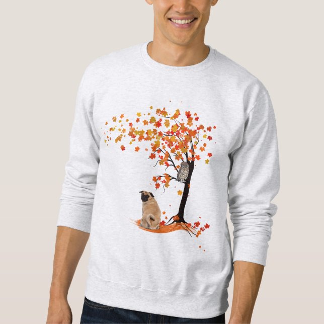 Moletom Pug Owl E Fall Tree Pug Proprietário Funny Pug Aut (Frente)