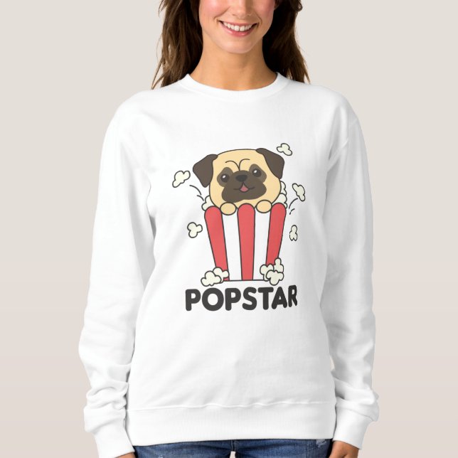 Moletom Pug Popcorn Time Funny Animais Em Rápida Comida (Frente)
