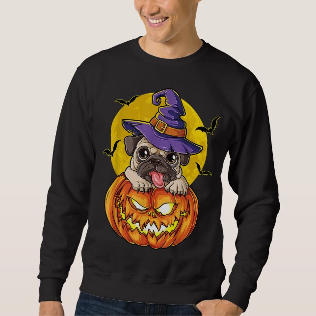 Moletom Pug Witch Pumpkin Halloween Meninas Pugkin Cão (Frente)