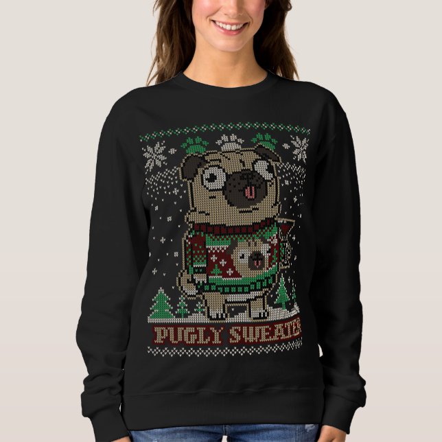 Moletom Pugly Christmas Sweater Pug Feliz Pugmas Dog Lover (Frente)