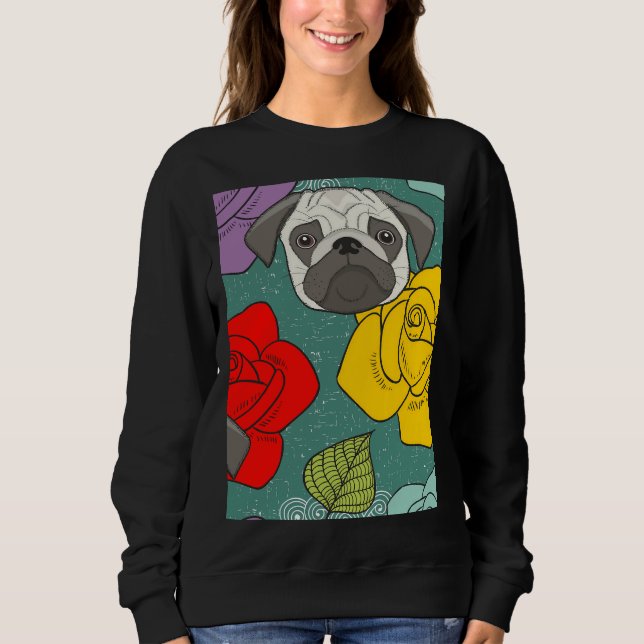 Moletom Pugs e Rosas - Cachorro Cachorro Lover Clássico (Frente)