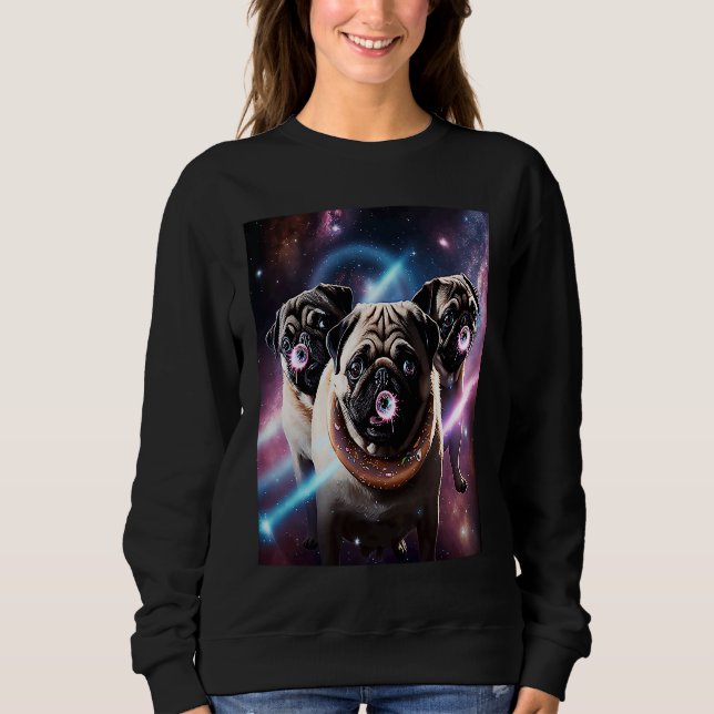 Moletom Pugs In Space With Donuts Cute Pug Boys Girls Men  (Frente)
