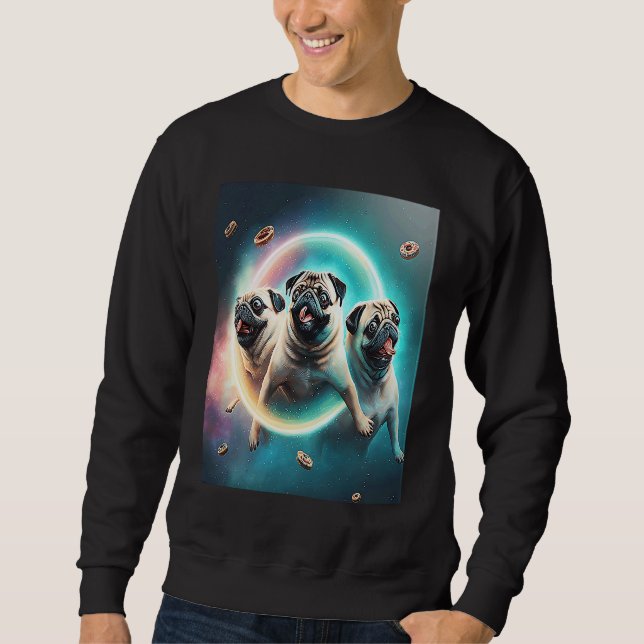 Moletom Pugs In Space With Donuts Cute Pug Boys Girls Men  (Frente)