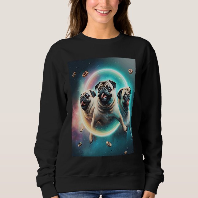 Moletom Pugs In Space With Donuts Cute Pug Boys Girls Men  (Frente)