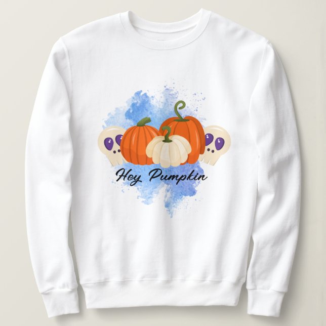 Moletom Pumpkin E Skulls Hoodie, Halloween Gótico Azul (Frente do Design)