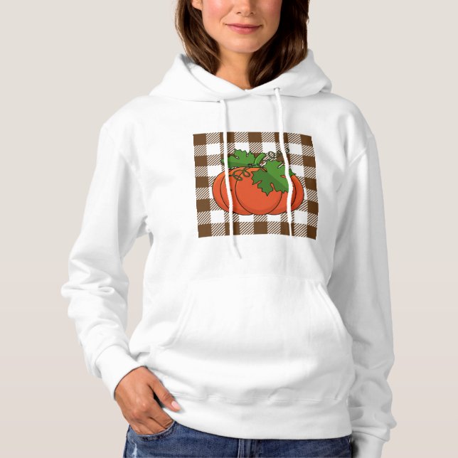 Moletom Pumpkin Laranja no Padrão Marrom Branco Verificado (Frente)