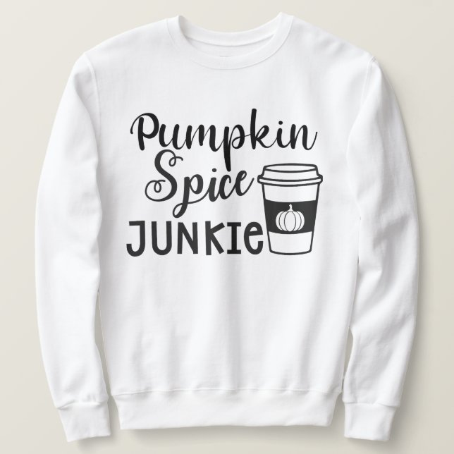 Moletom Pumpkin Spice Junkie com folhas de outono e abóbor (Frente do Design)