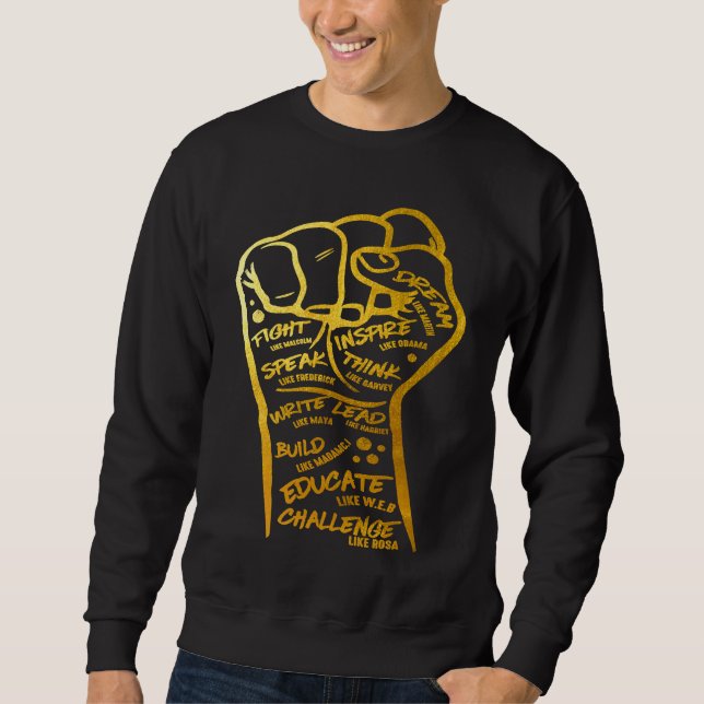 Moletom Punho Poderoso Raízes Africanas Melanina História  (Frente)