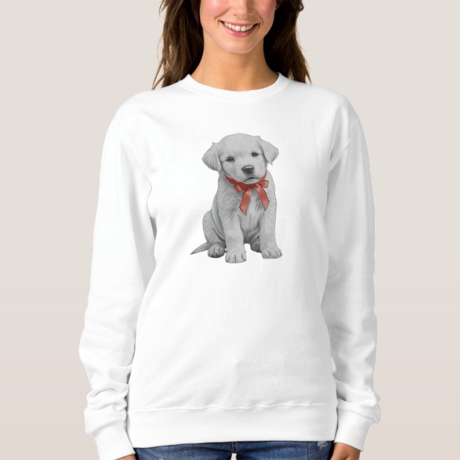 Moletom Puppy with Red Bow Sweatshirt Cute Puppy Crewneck (Frente)