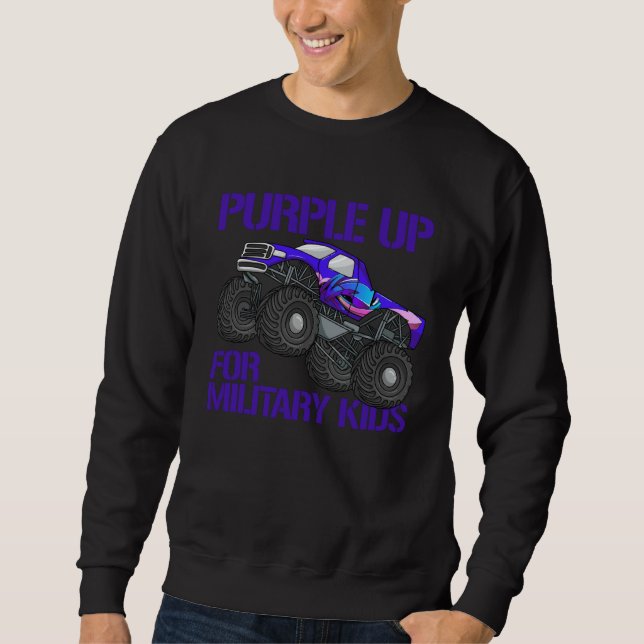 Moletom Purple Up For Military Kids Monster Truck Boys Pur (Frente)