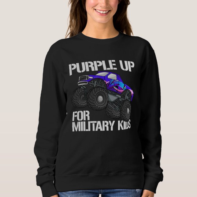 Moletom Purple Up For Military Kids Monster Truck Boys Pur (Frente)