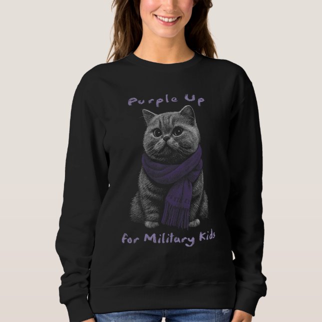 Moletom Purple Up For Military Kids with Cute Chonk Cat Pu (Frente)