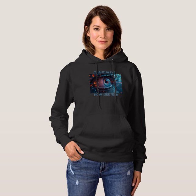 Moletom Quantum Eye Tech mulher camisola preta de capuz (Frente Completa)