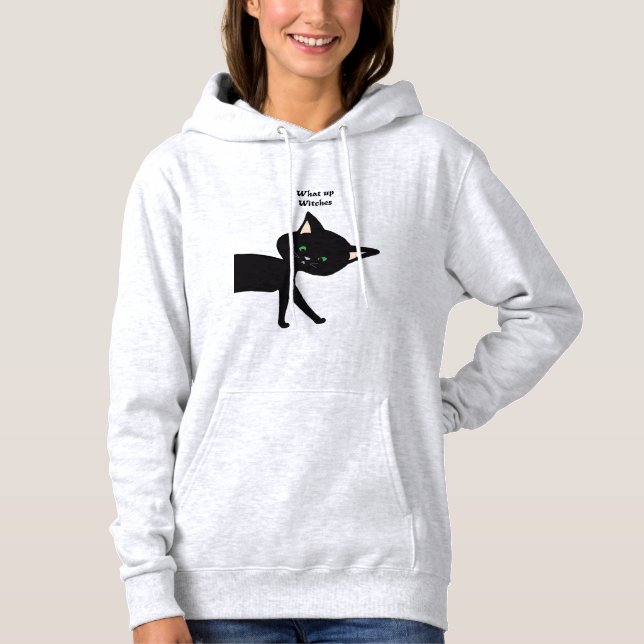 Moletom Que Bruxas! Gato Negro Engraçado com Olhos Verdes (Frente)