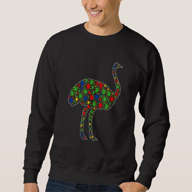 Moletom Quebra-cabeça De Animais Funny Ostrich Autismo Awa (Frente)
