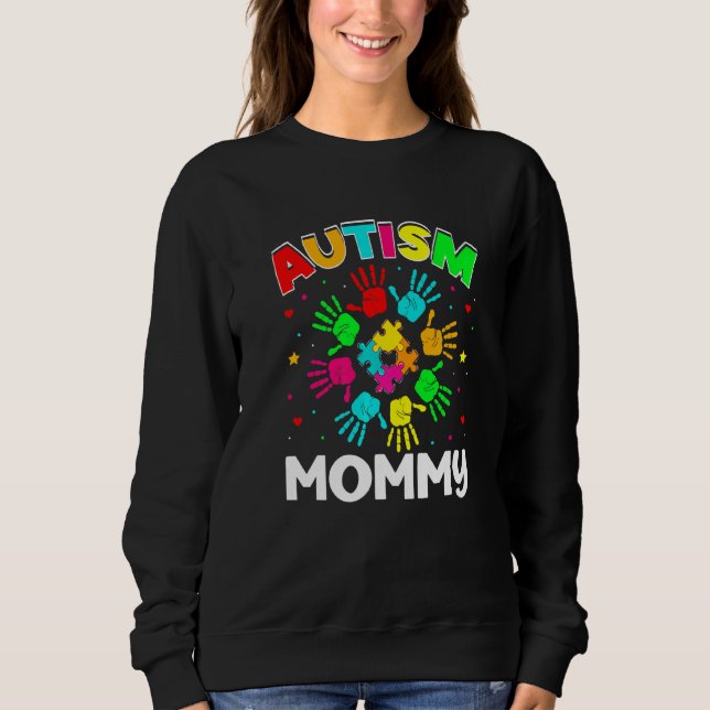 Moletom Quebra-cabeça de Mamãe de de Autismo Autism Awaren (Frente)