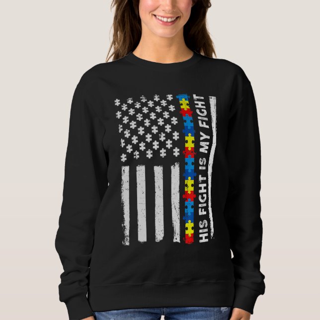 Moletom Quebra-cabeça de Sua Luta É O Autismo De Bandeira  (Frente)