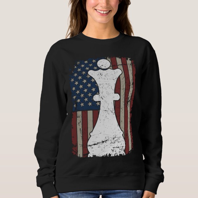 Moletom Queen Chess Piece USA Flag  Girl Ladies Womens Che (Frente)