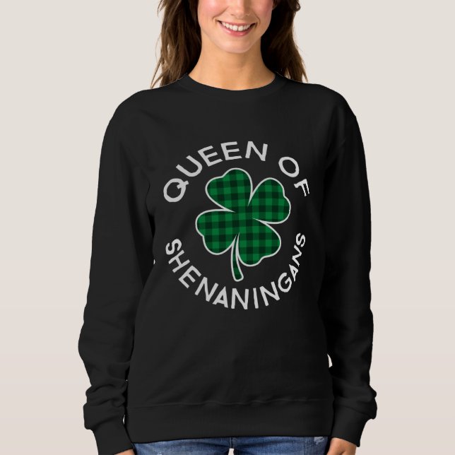 Moletom Queen Of Shenanigans Plaid Lucky C St Patrick's Da (Frente)