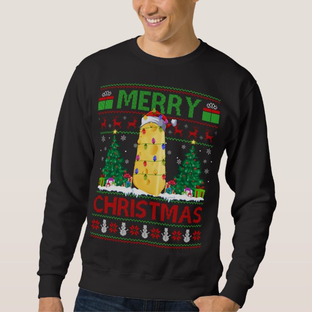 Moletom Queijo Lover Xmas Tree Ugly Papais noeis Queijo Na (Frente)