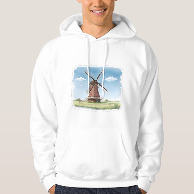 Moletom Quiet Windmill in the Fields – Soft Watercolor Lan (Frente)