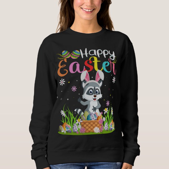 Moletom Raccoon Bunny Egg Caçando Funny Raccoon Happy East (Frente)