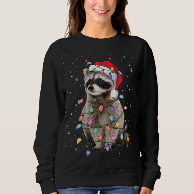 Moletom Raccoon Christmas Tree Lights Pajama Racoon Lover (Frente)