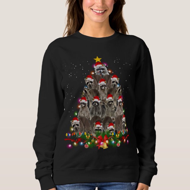 Moletom Raccoon Christmas Tree Lights Pajama Racoon Lover (Frente)